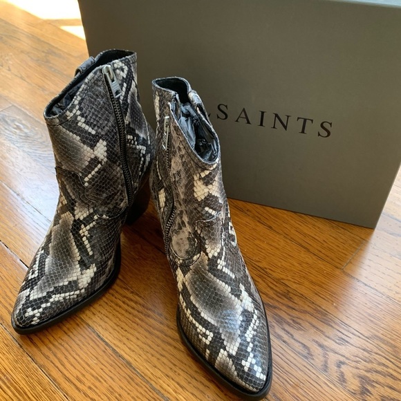 ALLSAINTS Rolene Snakeskin Heeled Cowboy Cowgirl Ankle Boots Bootie | Sz 6 | NIB - Picture 3 of 9